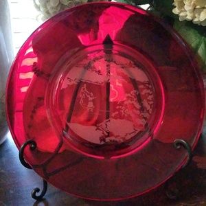 Antique Ruby Red 10.25" Skating Scene Etched Plate